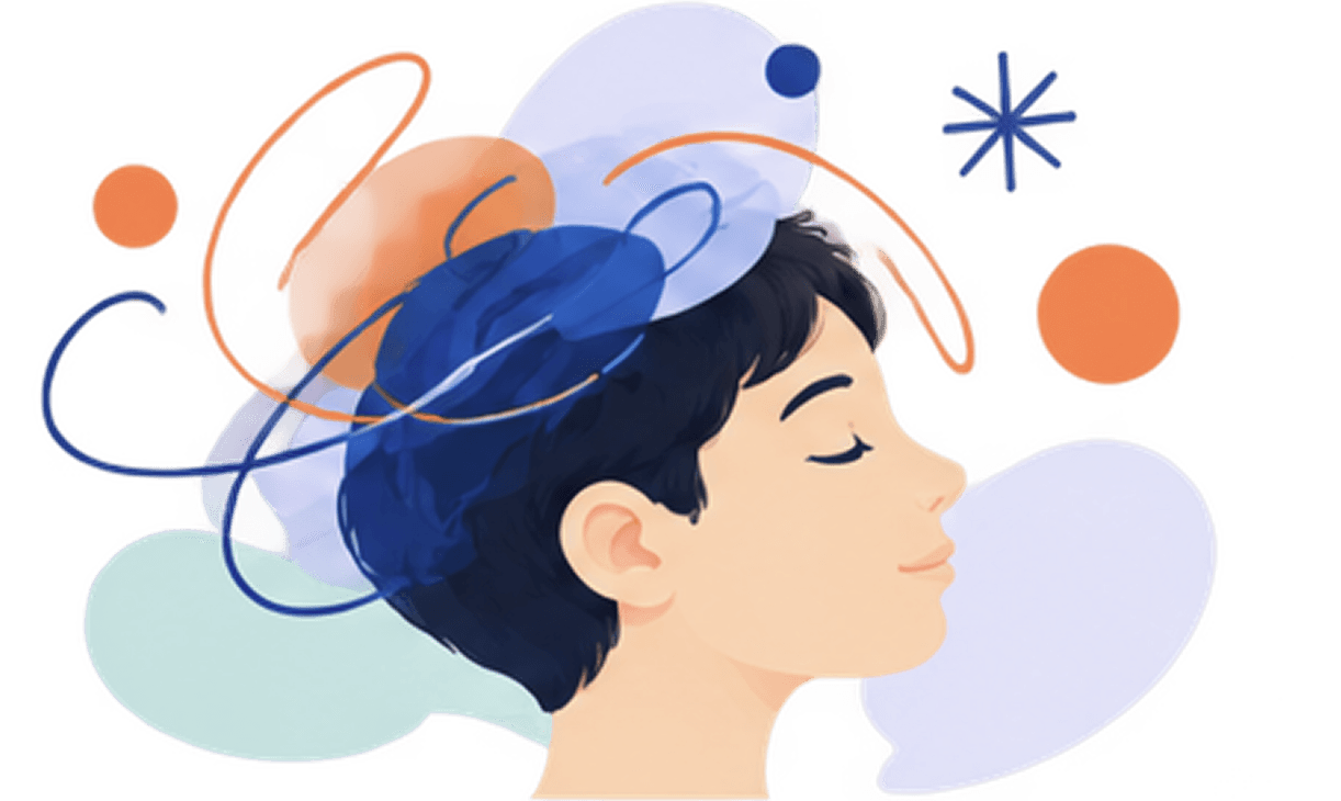 Child with colorful thoughts around them